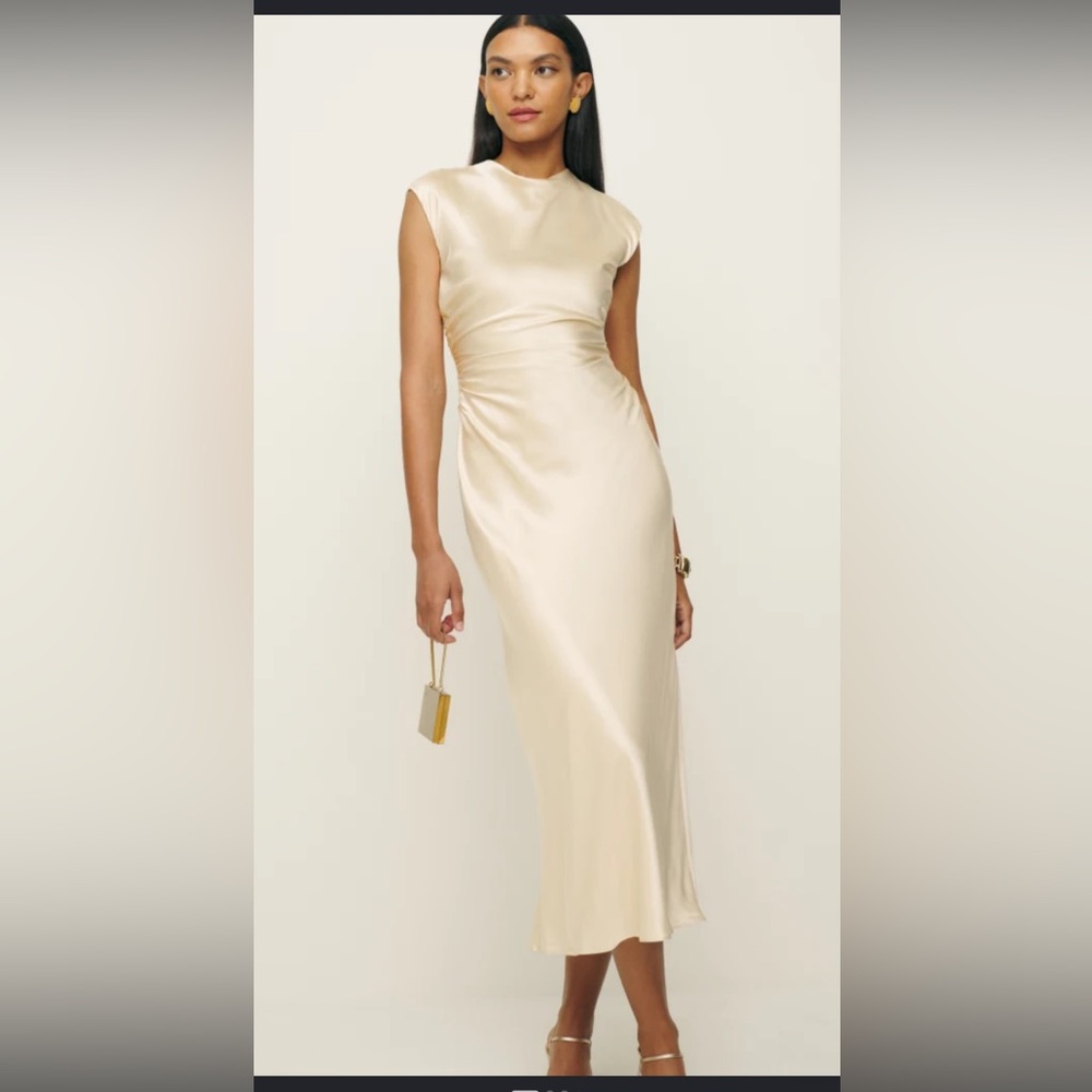 Reformation Veida Silk Dress in Almond size 0